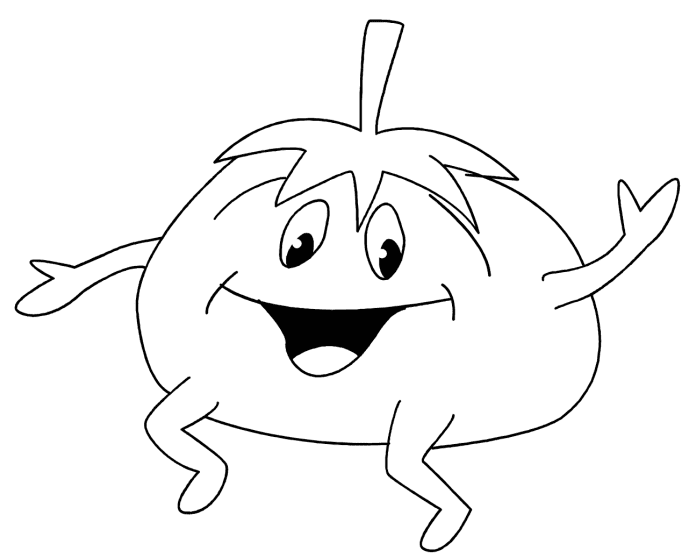Funny Cartoon Tomato Free Coloring Page