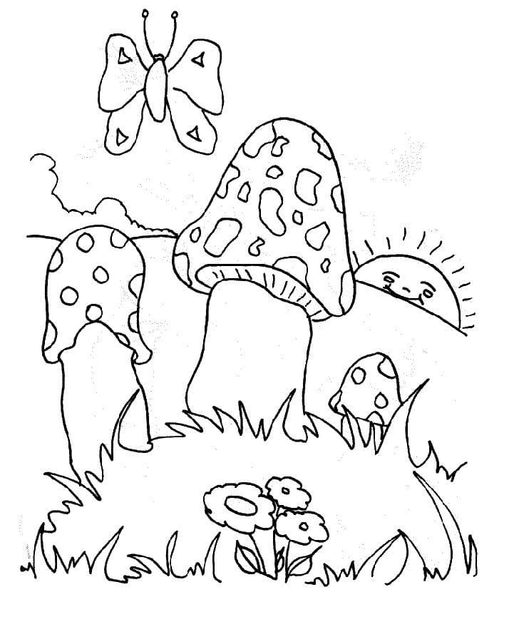 Funny Mushrooms Coloring Page