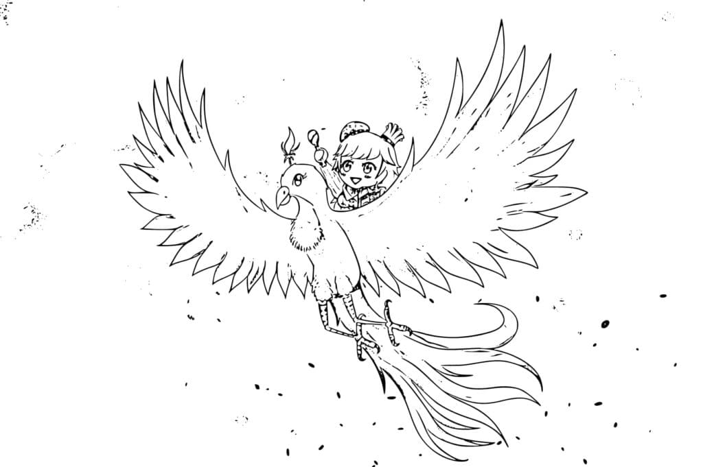 Girl And Phoenix Coloring Page