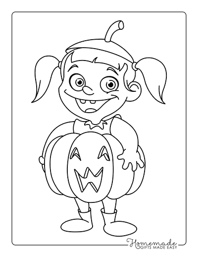 Girl in Pumpkin Costume Coloring Page