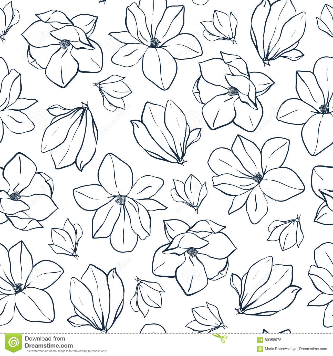 Graphic Magnolia Flowers And Buds Free Coloring Page