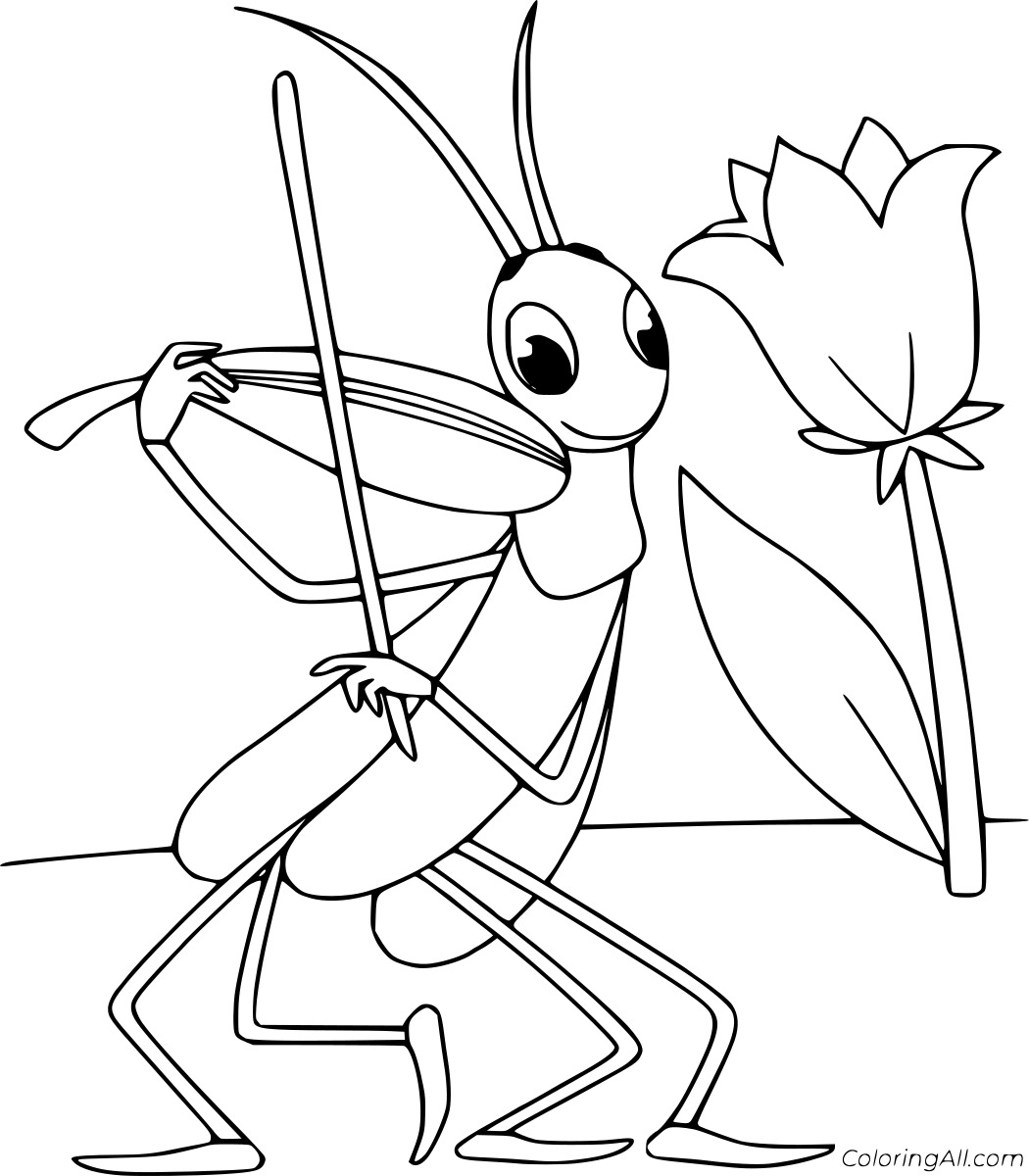 Grasshopper Playing Violin Coloring Page