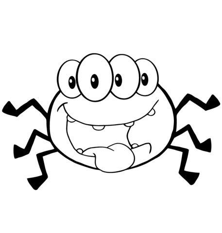 Happy Cartoon Spider Free Coloring Page