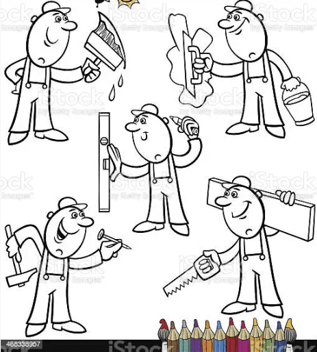 Happy Construction Worker Free Printable Coloring Page