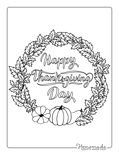 Happy Thanks giving Day Wreath to Color Coloring Page