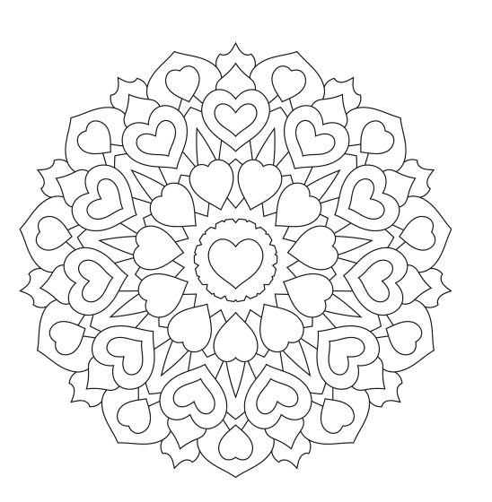 Hearts Mandala Printable Coloring Page