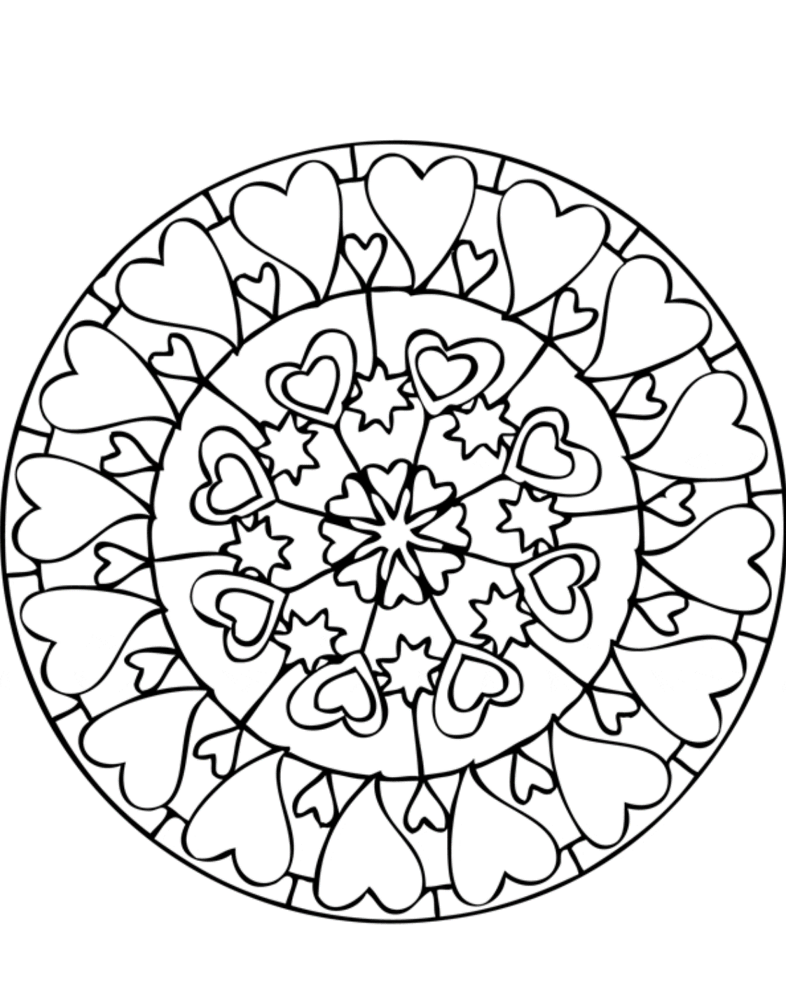 Hearts Mandalas Coloring Page
