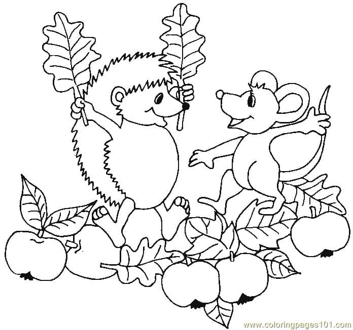 Hedgehog Apple Garden Coloring For Image Coloring Page