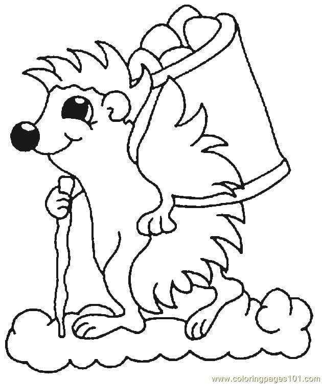 Hedgehog With Bucket Free Coloring Page