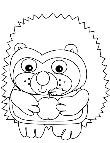 Hedgehog with Apple Free Coloring Page