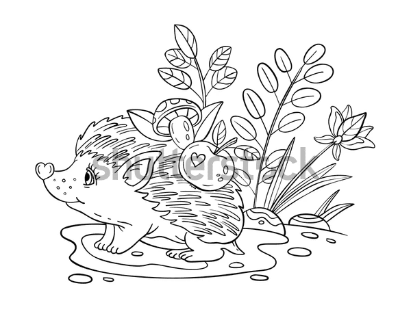 Hedgehogs With Apples Coloring Page