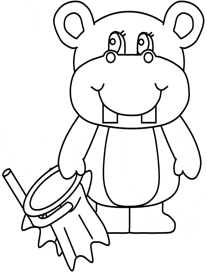 Hippo Animal Free Coloring Page
