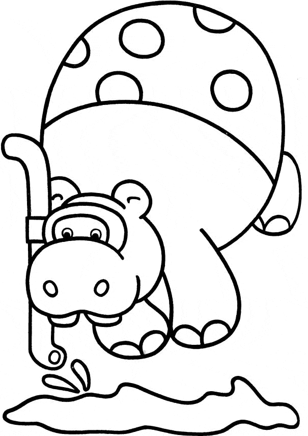 Hippo Diving Free Coloring Page