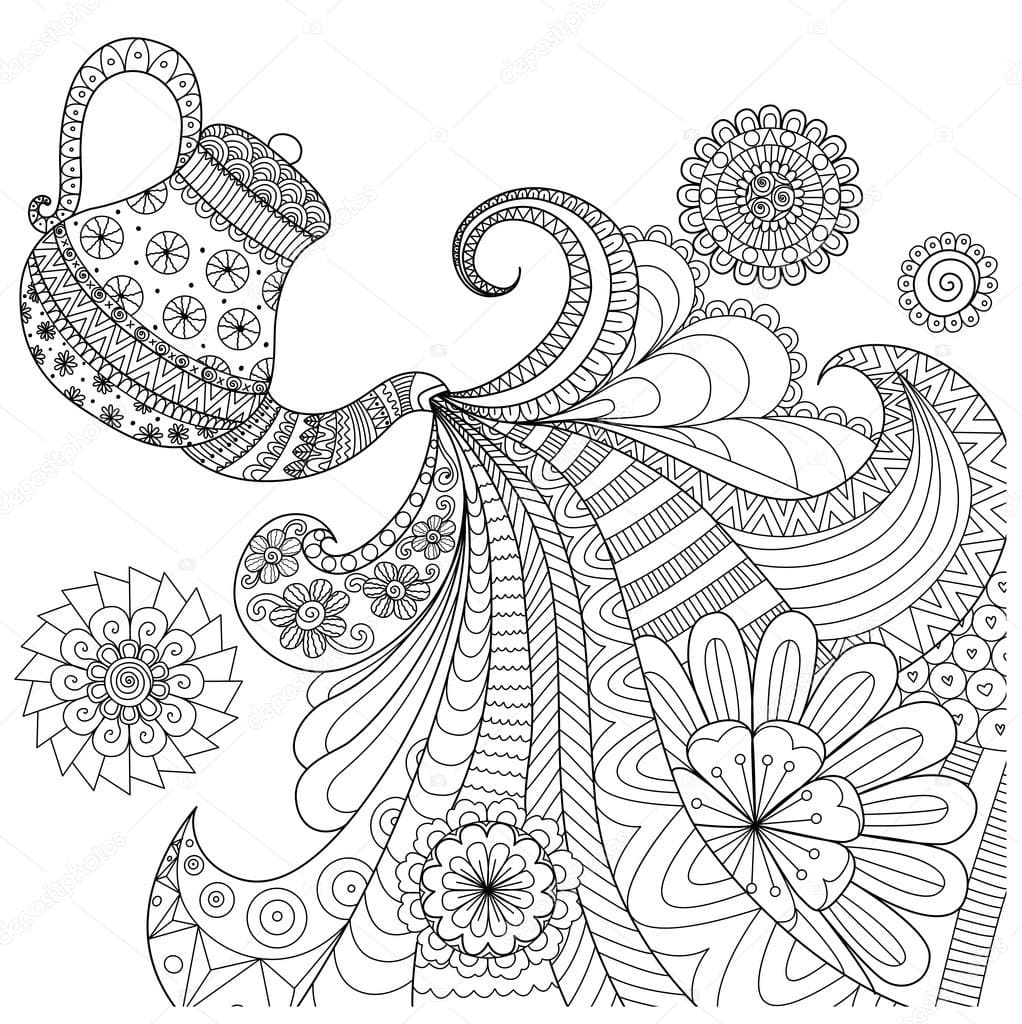 Line art Teapot To Print Coloring Page