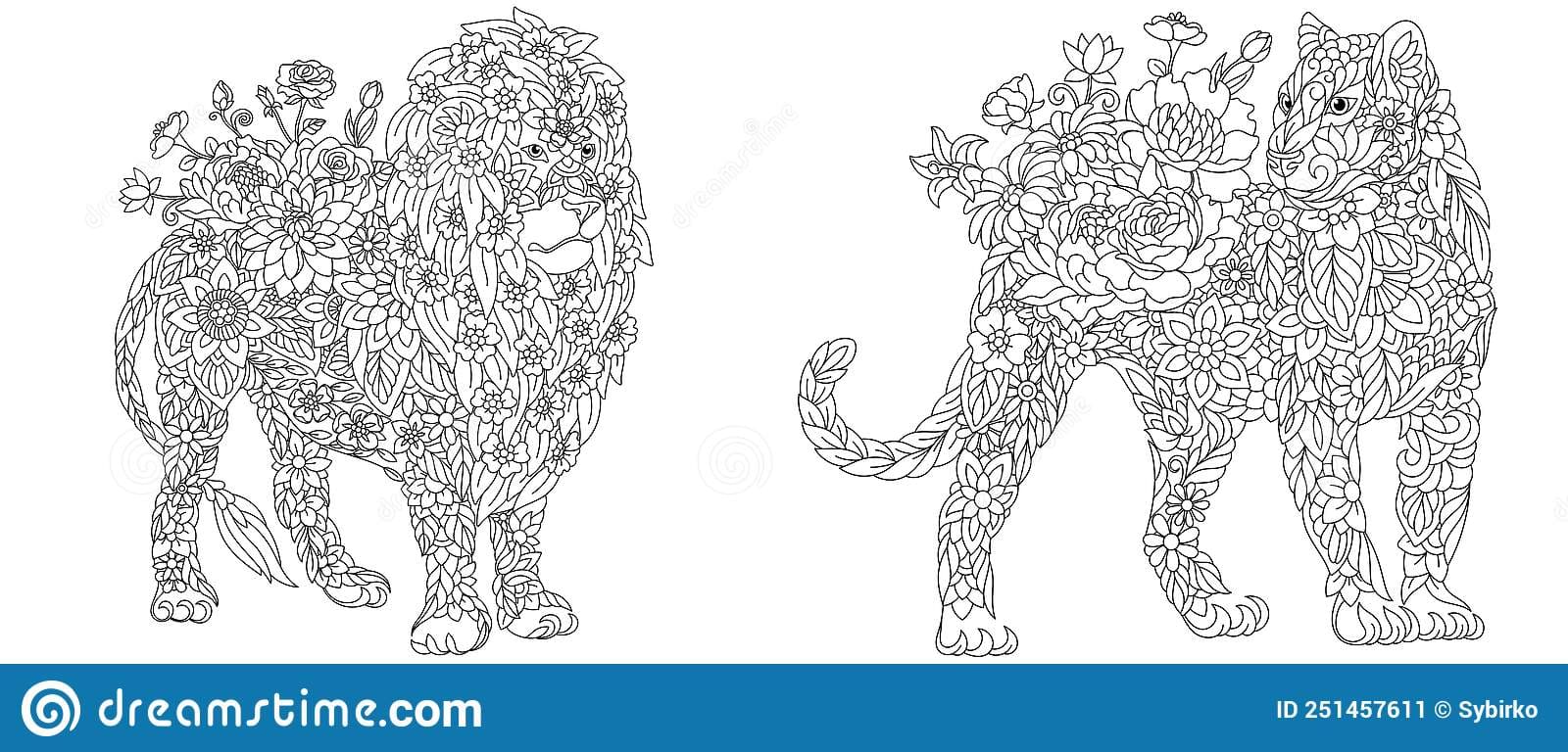 Lion And Panther Free Printable Coloring Page