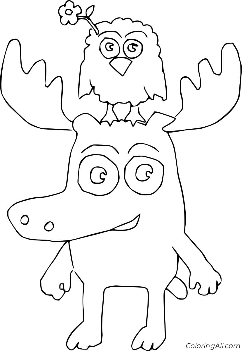 Little Moose and Little Owl Free Coloring Page