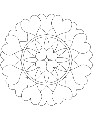 Mandala with Hearts Free Printable Coloring Page