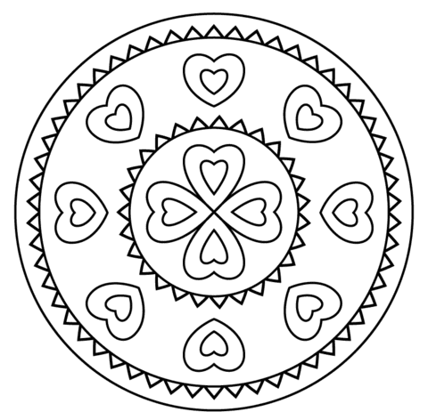 Mandala with Hearts Pattern Coloring Page