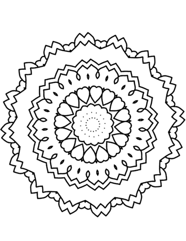 Mandala with Hearts Picture Coloring Page