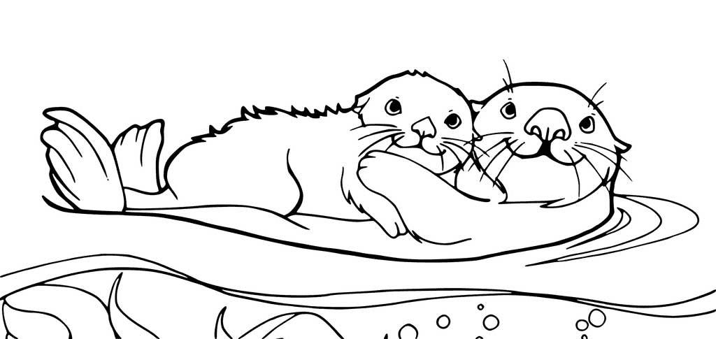 Mom And Baby Otters Free Printable Coloring Page