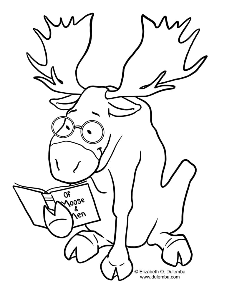 Moose Reading the Book Free Coloring Page