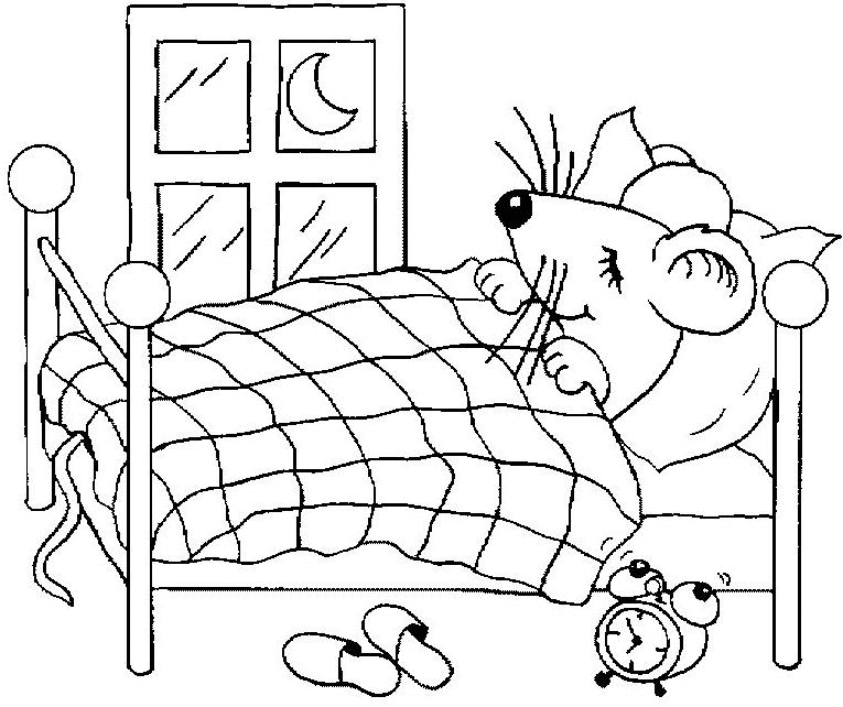 Mouse In the Bed Free Printable Coloring Page