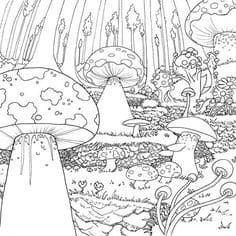 Mushrooms Cute Free Coloring Page