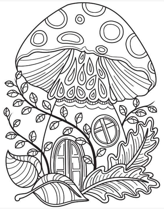 Mushrooms Cute Coloring Page