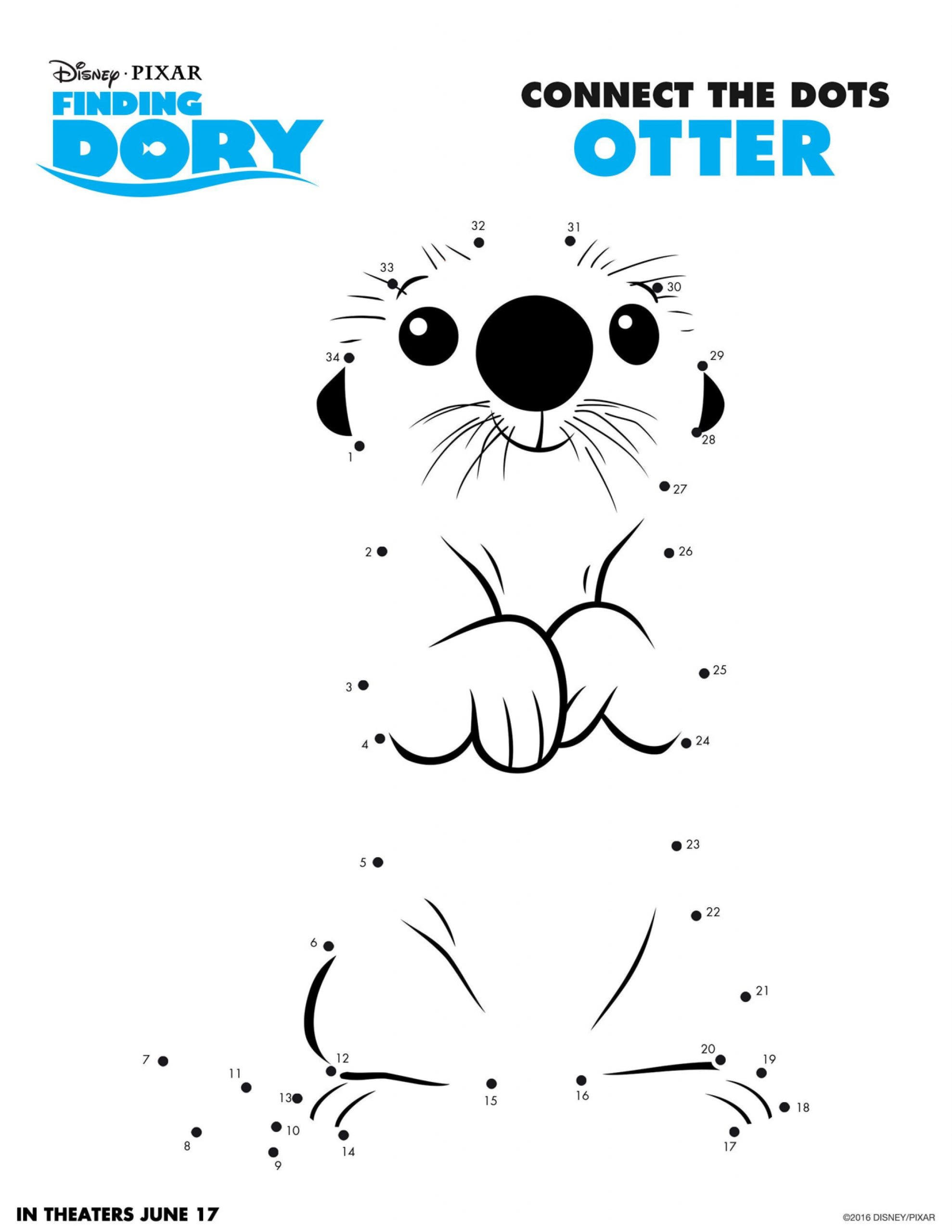 Otter From Finding Dory Connect The Dots Free Coloring Page