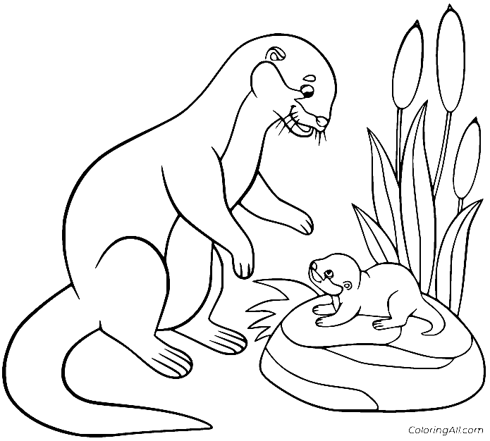 Otter and Baby Otter Free Printable Coloring Page
