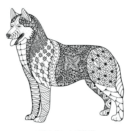 Patterned Husky Free Printable Coloring Page