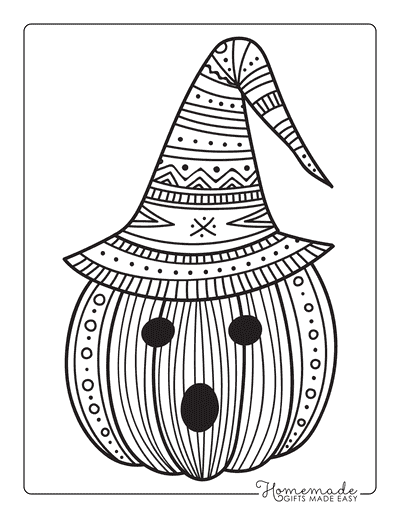 Patterned Pumpkin with Hat Coloring Sheet