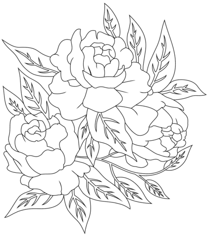 Peonies Painting Free Coloring Page