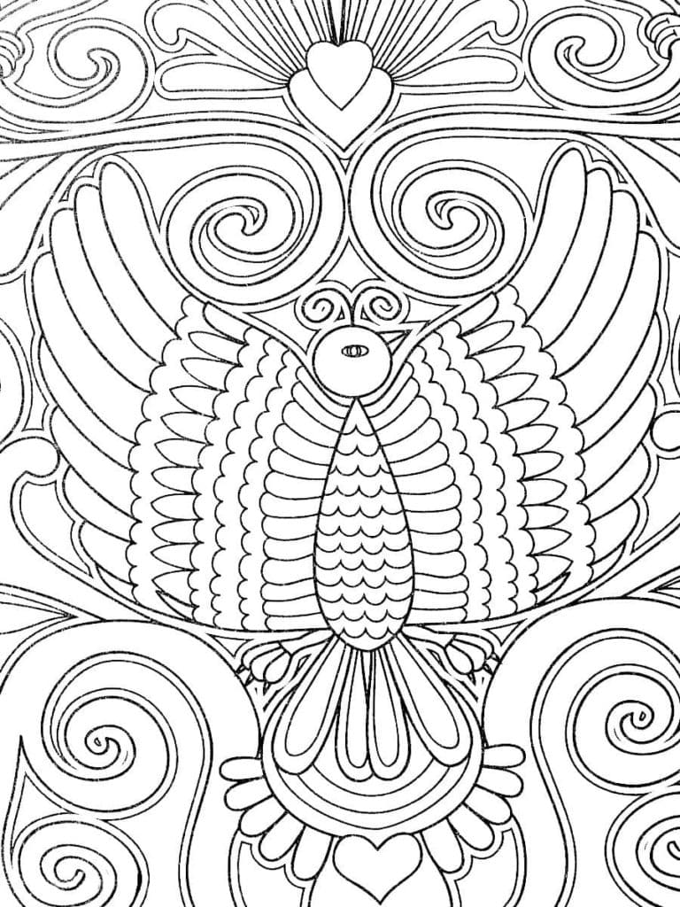 Phoenix And Heart Coloring Page