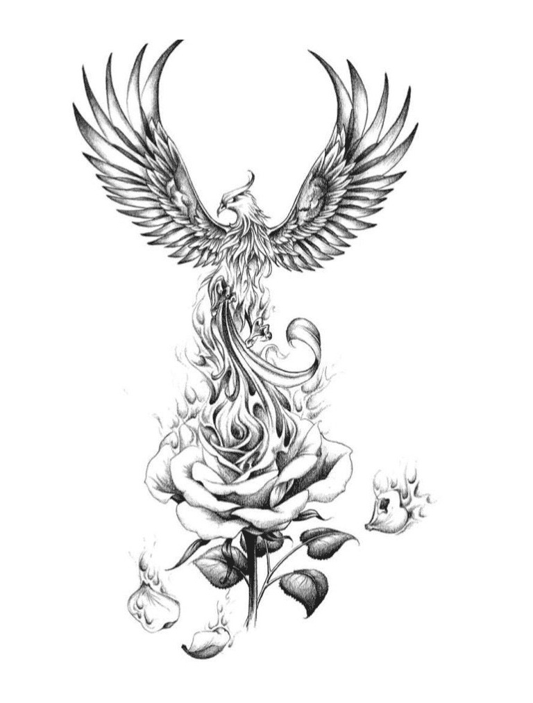 Phoenix And Rose Coloring Page