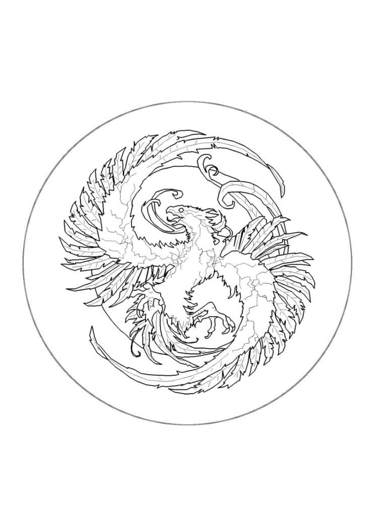 Phoenix In A Round Frame Coloring Page