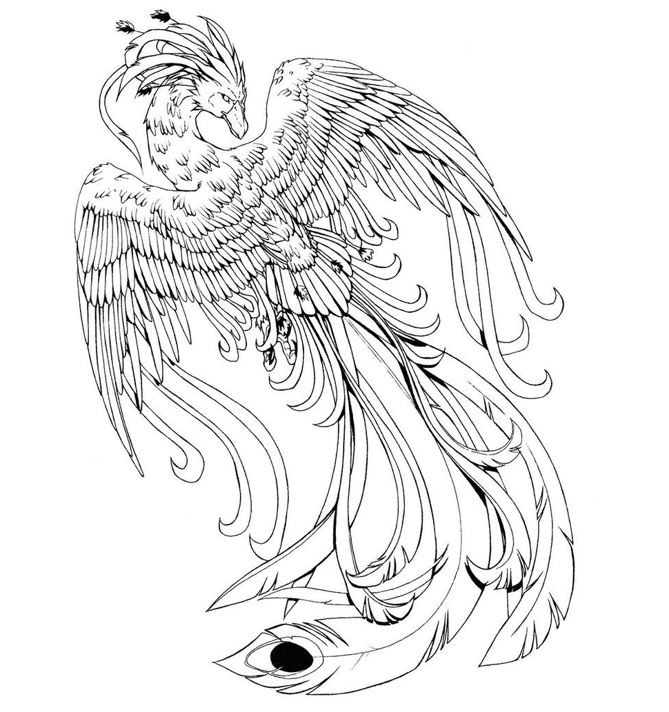 Phoenix With Flowers Free Picture Coloring Page