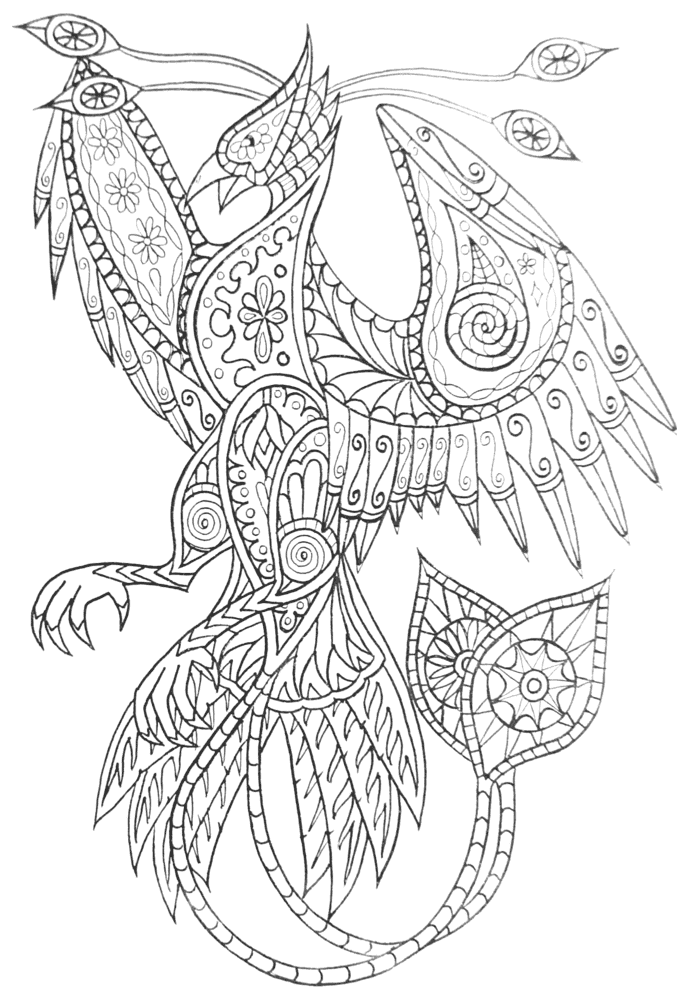 Phoenix With Flowers Free Printable Coloring Page