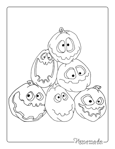 Pile of Silly Carved Pumpkin Faces Coloring Page