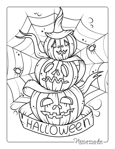 Pile of Spooky Pumpkins Halloween Coloring Page