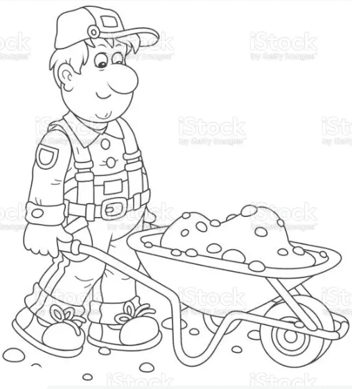 Printable Construction Worker Cute For Kids Coloring Page