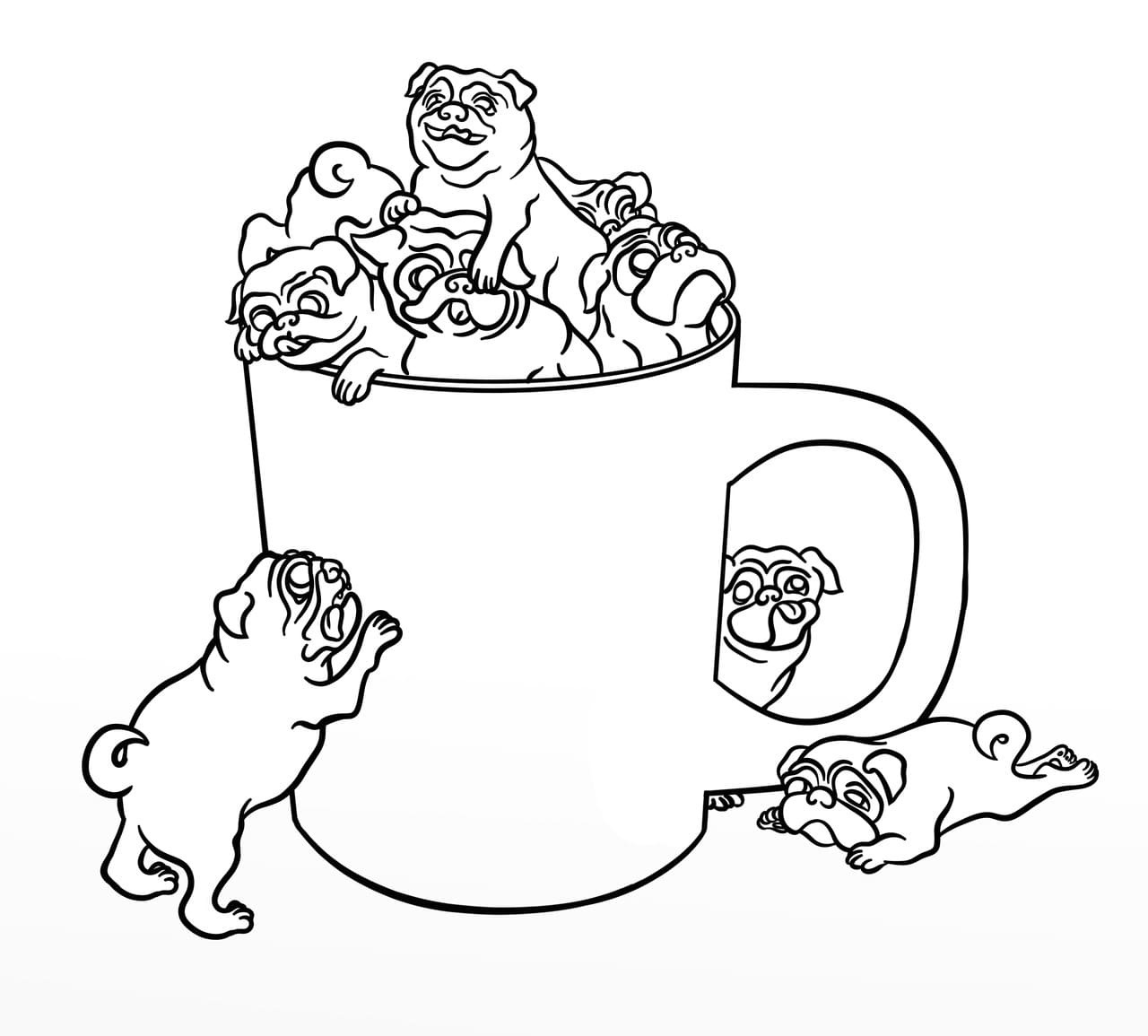 Pug in a Cup Coloring Sheets