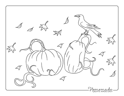 Pumpkin Patch with Raven Coloring Page Coloring Page