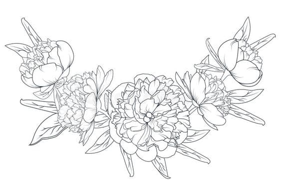Rose Peony Flower Vintage Coloring Page