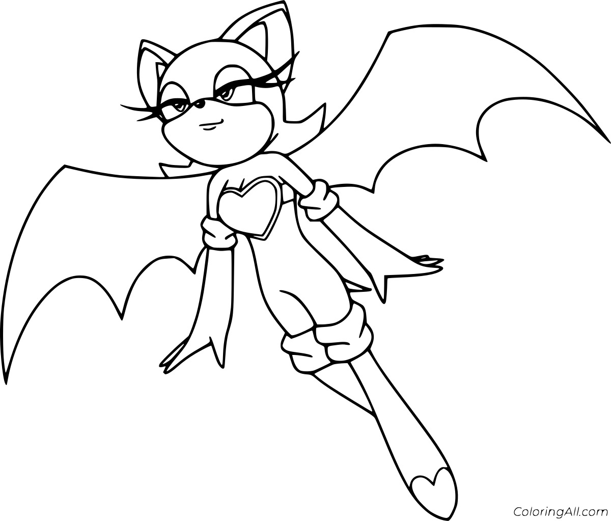 Rouge the Bat Flying Free Printable Coloring Page