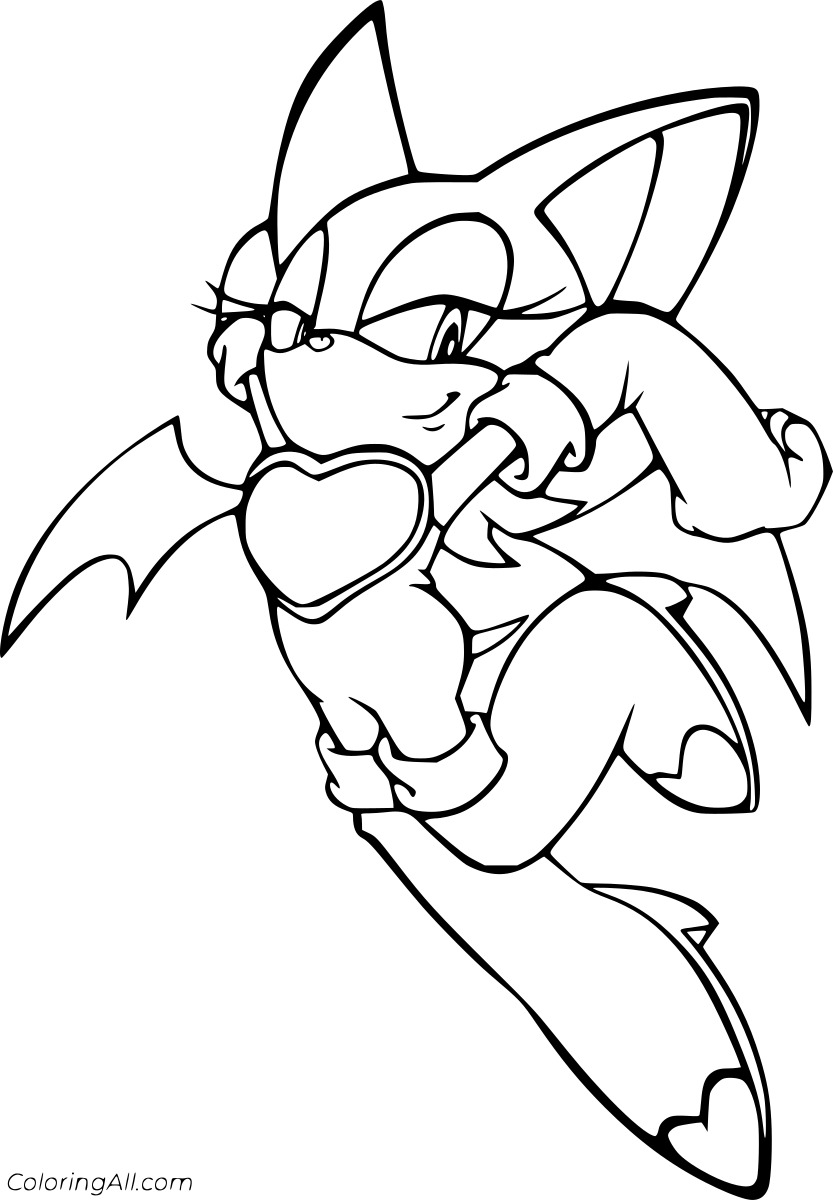 Rouge the Bat Jumping Free Printable Coloring Page