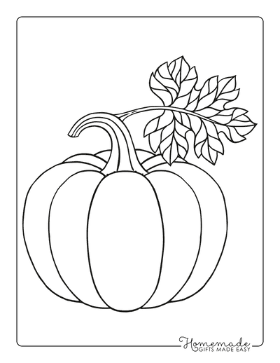 Round Pumpkin with Leaf Template Coloring Page