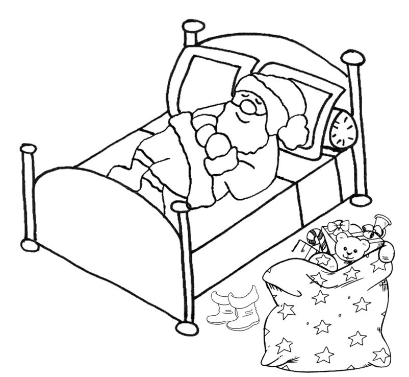 Santa Claus In The Bed Free Printable Coloring Page