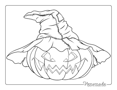 Scary Pumpkin in Hat Coloring Page