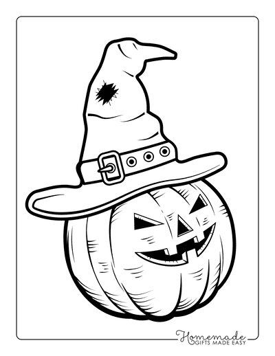 Scary Pumpkin in Witches Hat Coloring Page